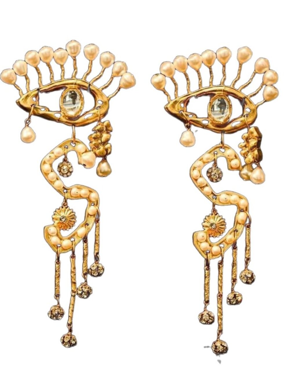 Schiaparelli Long Pearl Stud Earrings